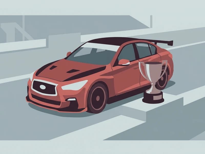 レーザー・ツールズ・レーシングのQ50とチャンピオントロフィー(イラスト)