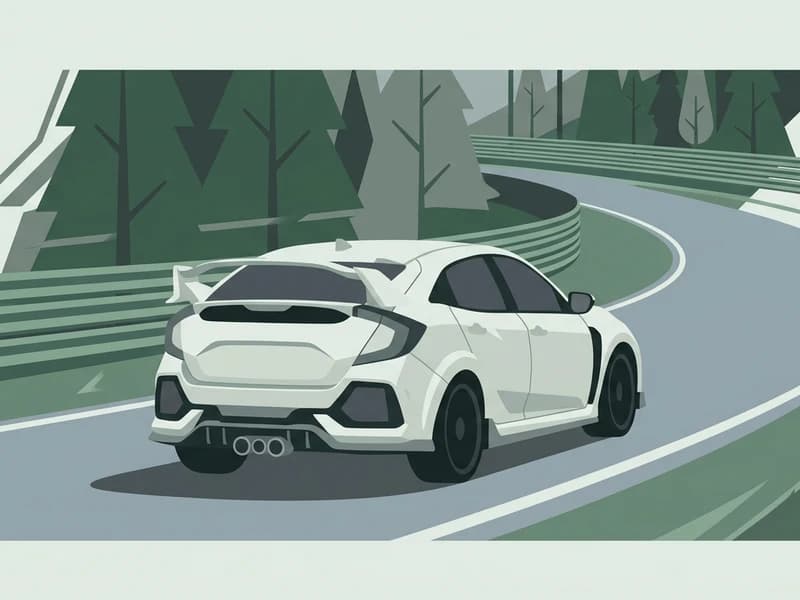 FK8が7分43秒80でFF世界記録を刻んだ瞬間。マルチリンクリアサスを得た5代目が、高速コーナーを駆け抜けるシーン