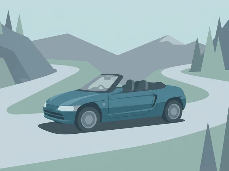 ホンダ ビートが山道を走るイラスト(小さなオープンMR軽スポーツの存在感)