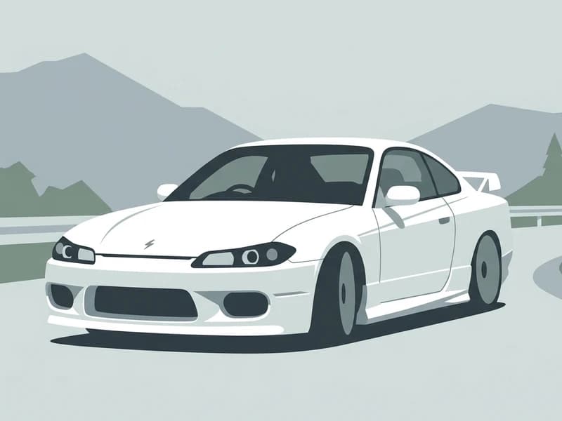 S15シルビア スペックRが峠道のコーナーを駆け抜ける情景